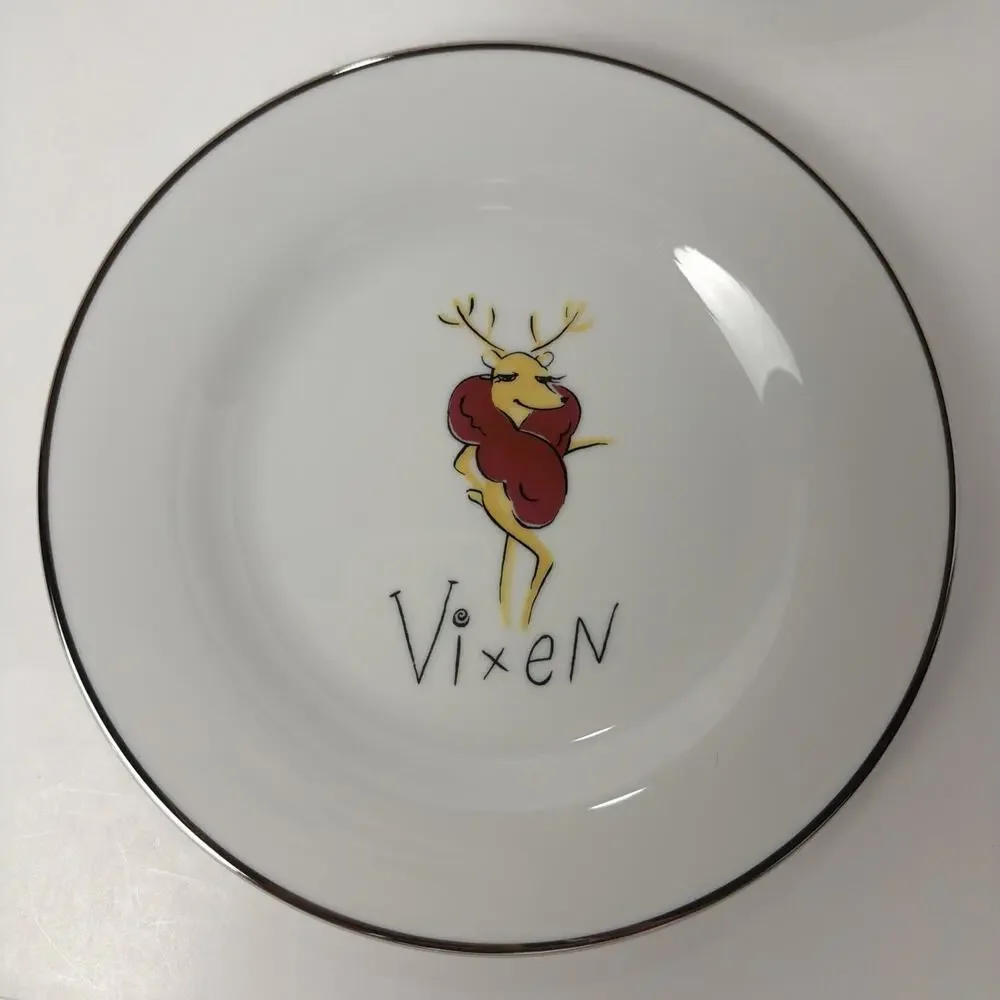 Pottery Barn Reindeer Set of 4 Salad Dessert Plates Vixen Dasher Dancer Prancer